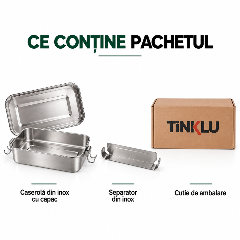 Conținut pachet caserolă Tinklu din inox 304, 850 ml